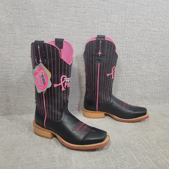 Twisted X Tough Enough To Wear Pink Womens Size 6.5 B Black Pink Striped Boots - Picture 1 of 12